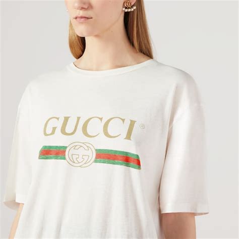 tshirt bianca con logo gucci|gucci t-shirt logo embroidery.